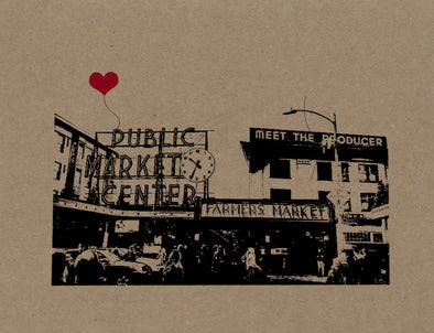 Pike Place Public Market in Seattle Washington Kraft Chipboard Poster Print 11x15 Unframed, Wall Hanging, Ready to Frame, Free Shipping