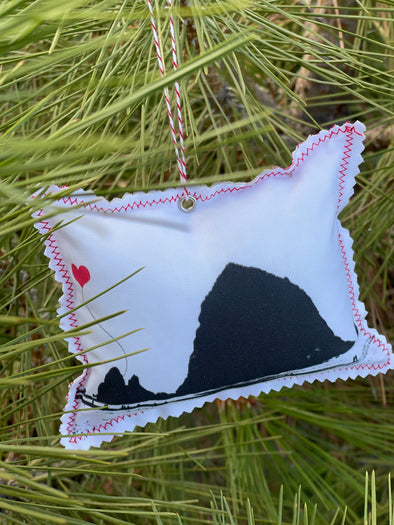 Oregon Coast Haystack Rock at Cannon Beach Fabric Christmas Ornament Stocking Stuffer Memorabilia Gift Souvenir